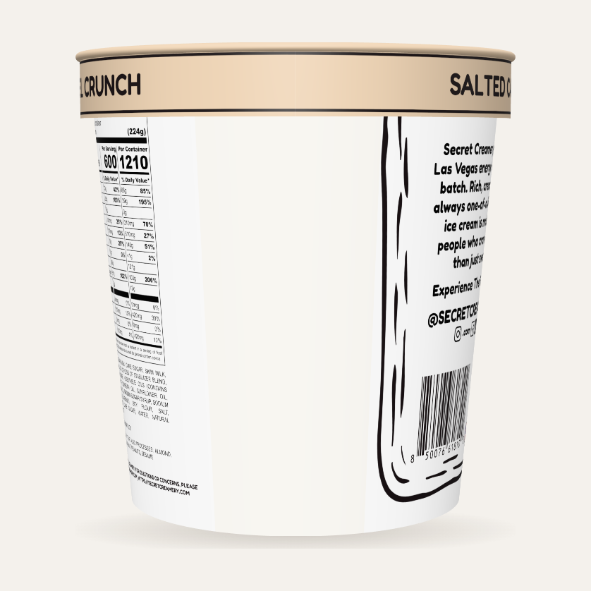Secret Creamery Salted Caramel Crunch 16 oz pint — super premium ice cream — back