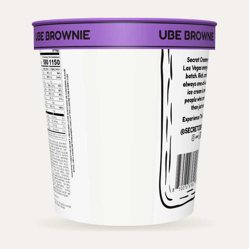 Secret Creamery Ube Brownie 16 oz pint — super premium ice cream — back