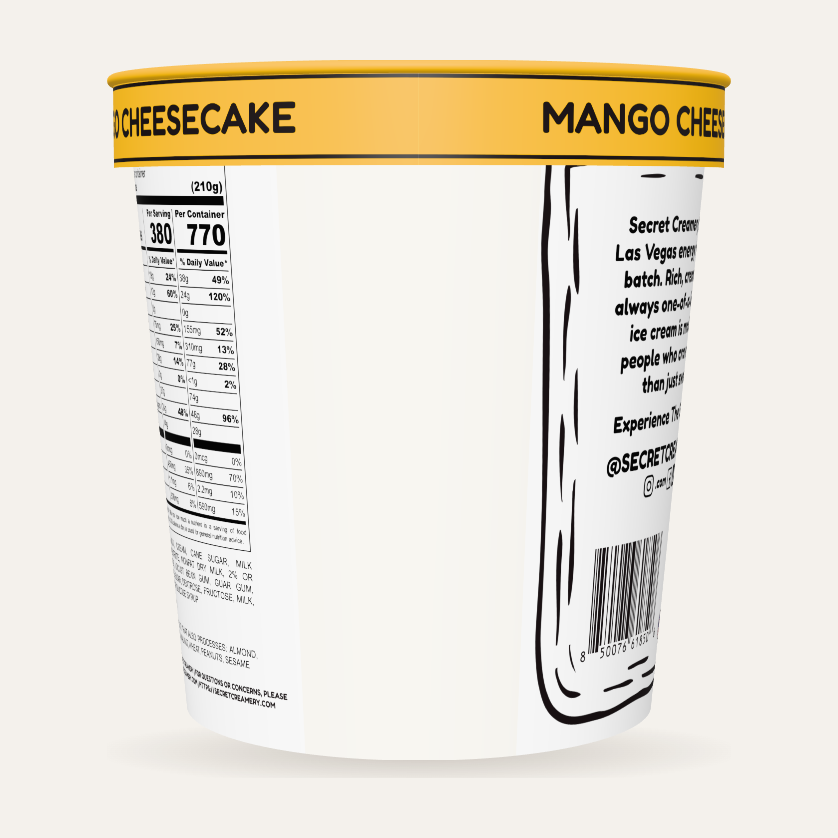 Secret Creamery Mango Cheesecake — High Protein 16 oz pint — high protein ice cream (30g protein) — back