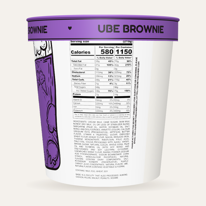 Secret Creamery Ube Brownie 16 oz pint — super premium ice cream — nutrition facts