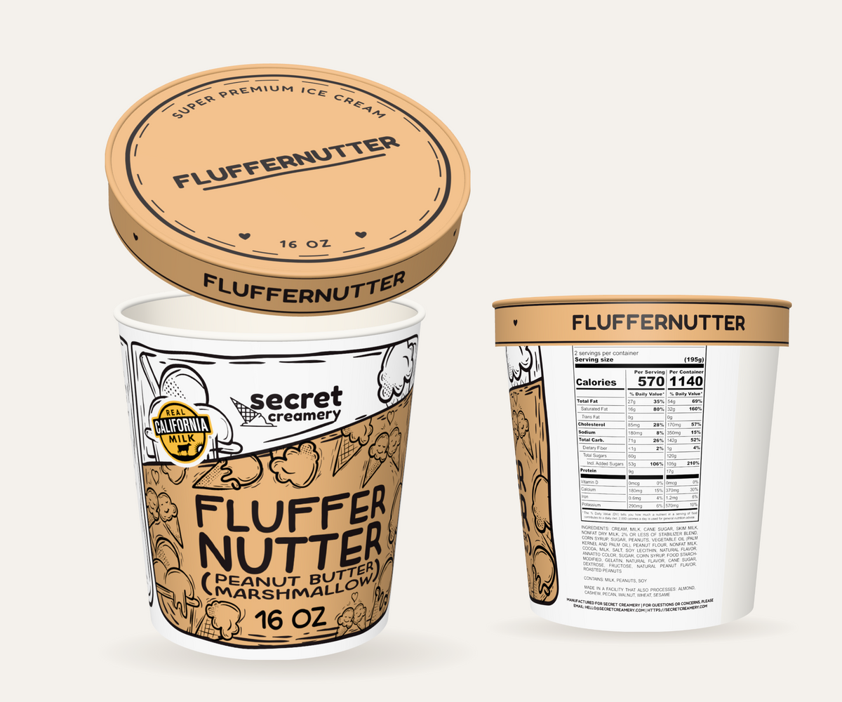 Secret Creamery Fluffernutter 16 oz pint — super premium ice cream — multi-view