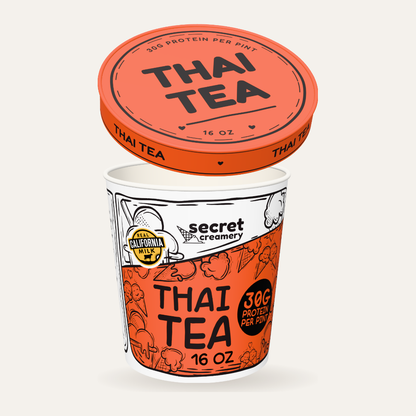 Secret Creamery Thai Tea — High Protein 16 oz pint — high protein ice cream (30g protein) — lid off