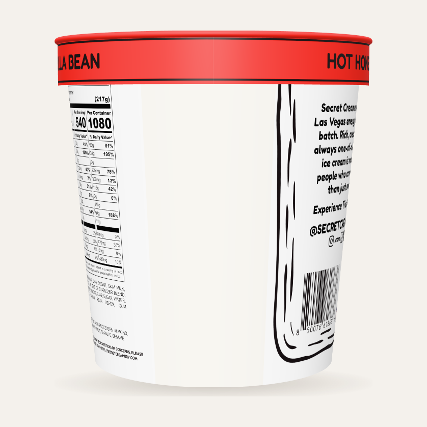 Secret Creamery Hot Honey Vanilla Bean 16 oz pint — super premium ice cream — back