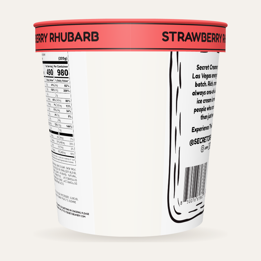 Secret Creamery Strawberry Rhubarb — Probiotic 16 oz pint — 4-strain probiotic ice cream — back