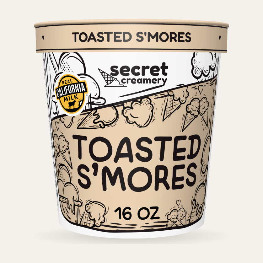 Secret Creamery Toasted S'mores 16 oz pint — super premium ice cream — front