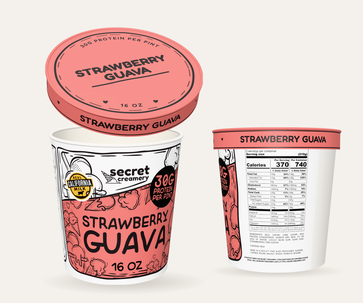 Secret Creamery Strawberry Guava — High Protein 16 oz pint — high protein ice cream (30g protein) — multi-view