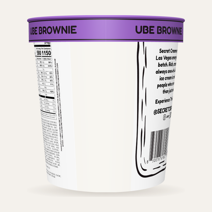 Secret Creamery Ube Brownie 16 oz pint — super premium ice cream — back