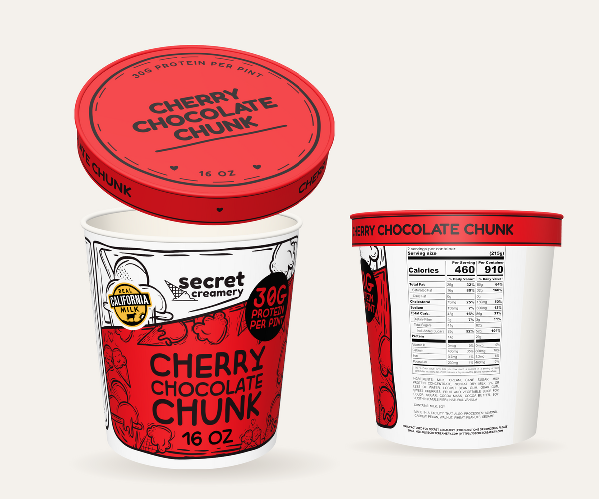 Secret Creamery Cherry Chocolate Chunk — High Protein 16 oz pint — high protein ice cream (30g protein) — multi-view