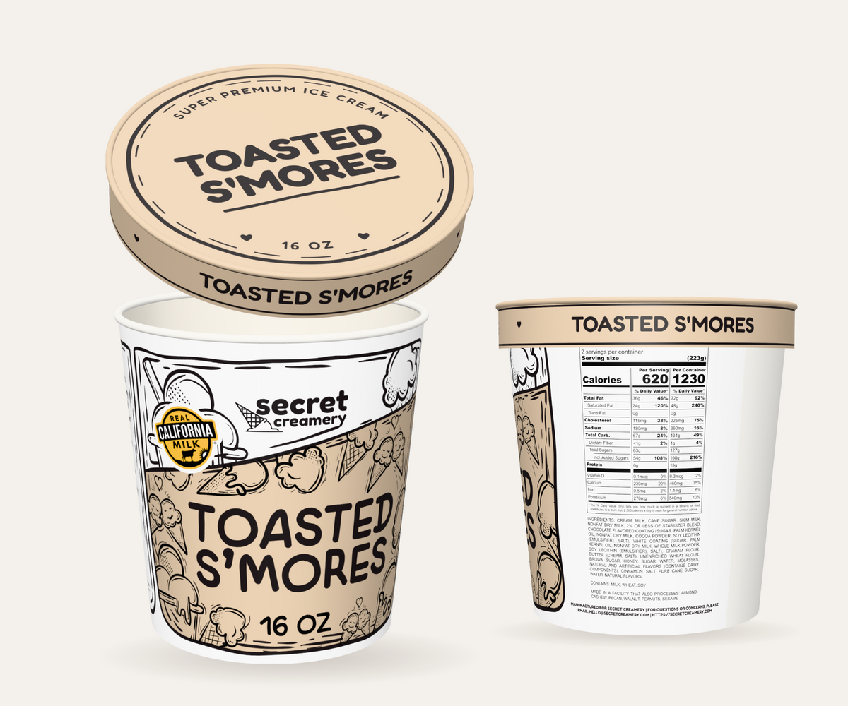 Secret Creamery Toasted S'mores 16 oz pint — super premium ice cream — multi-view