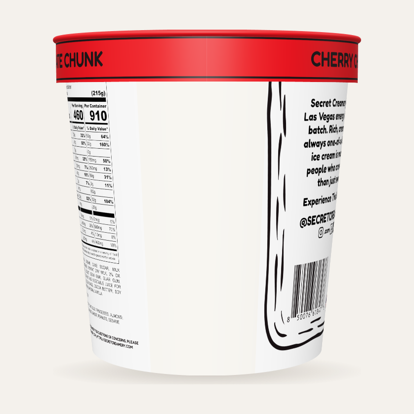 Secret Creamery Cherry Chocolate Chunk — High Protein 16 oz pint — high protein ice cream (30g protein) — back
