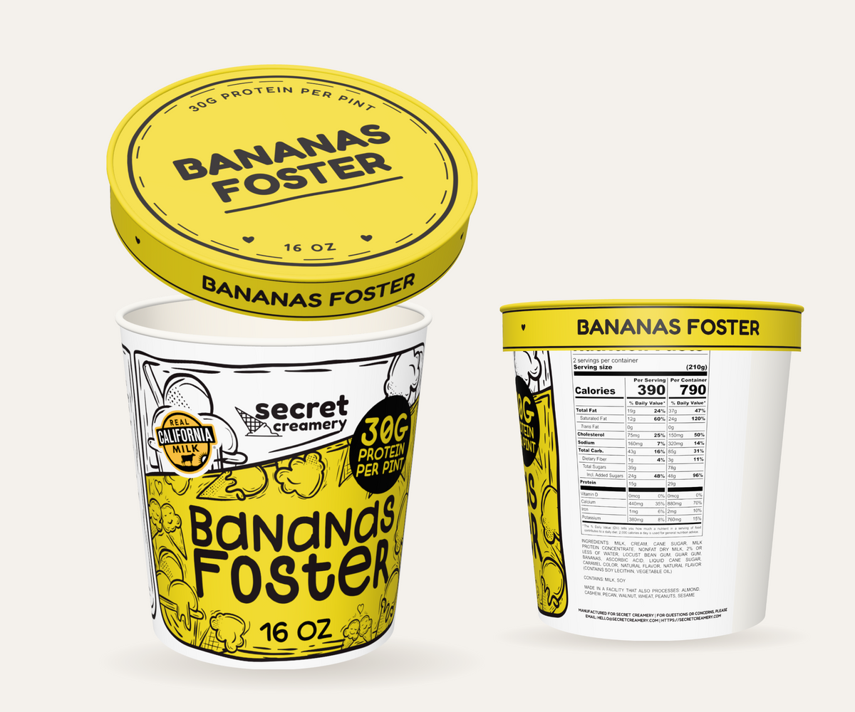 Secret Creamery Bananas Foster — High Protein 16 oz pint — high protein ice cream (30g protein) — multi-view