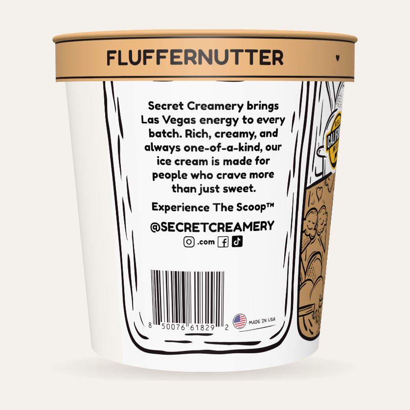 Secret Creamery Fluffernutter 16 oz pint — super premium ice cream — story side