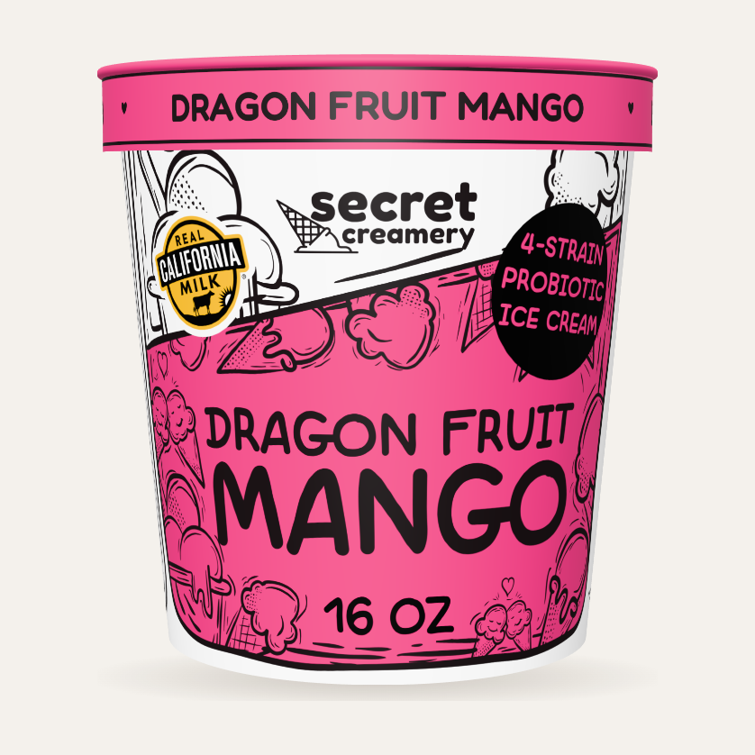 Secret Creamery Dragon Fruit Mango — Probiotic 16 oz pint — 4-strain probiotic ice cream — front