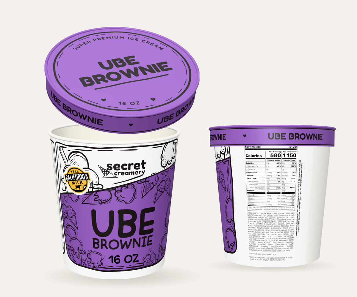 Secret Creamery Ube Brownie 16 oz pint — super premium ice cream — multi-view