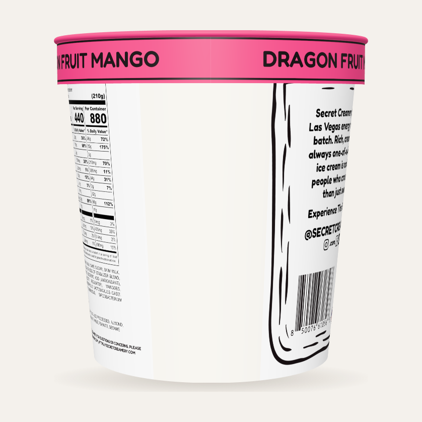 Secret Creamery Dragon Fruit Mango — Probiotic 16 oz pint — 4-strain probiotic ice cream — back
