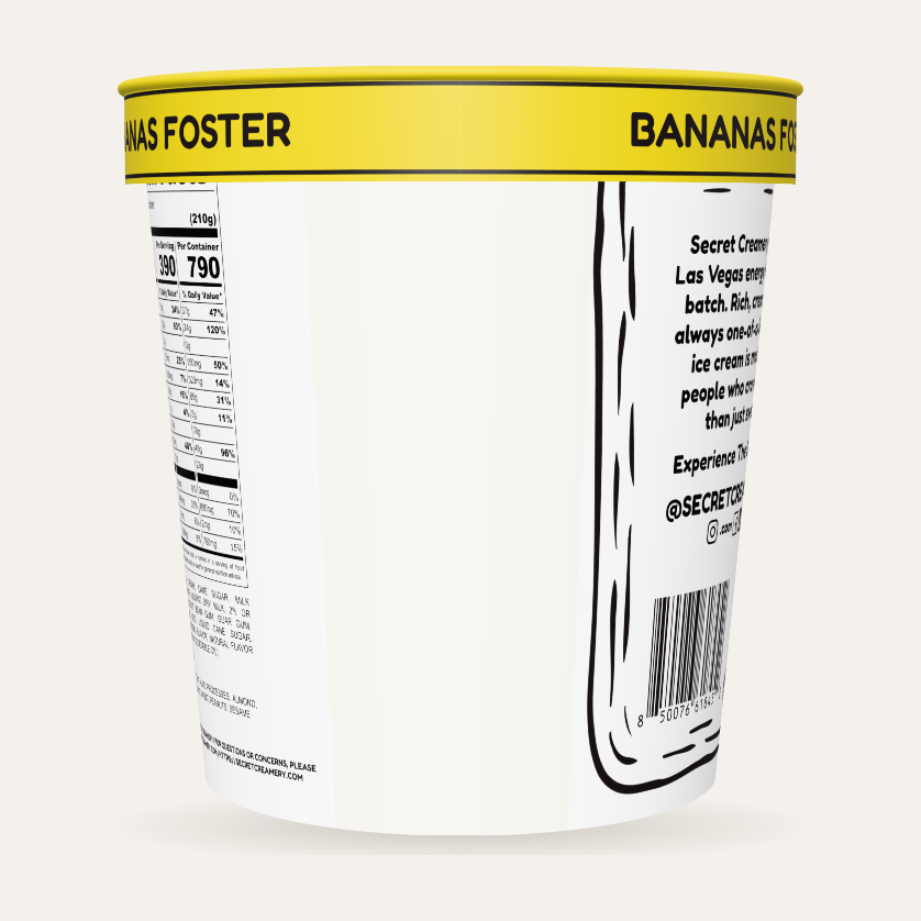 Secret Creamery Bananas Foster — High Protein 16 oz pint — high protein ice cream (30g protein) — back