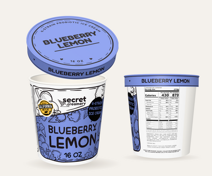 Secret Creamery Blueberry Lemon — Probiotic 16 oz pint — 4-strain probiotic ice cream — multi-view