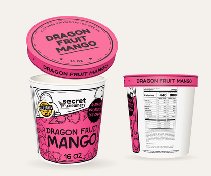Secret Creamery Dragon Fruit Mango — Probiotic 16 oz pint — 4-strain probiotic ice cream — multi-view