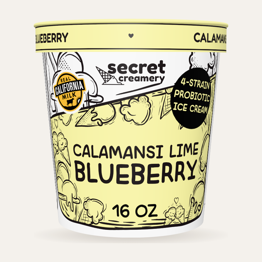 Secret Creamery Calamansi Lime Blueberry — Probiotic 16 oz pint — 4-strain probiotic ice cream — front