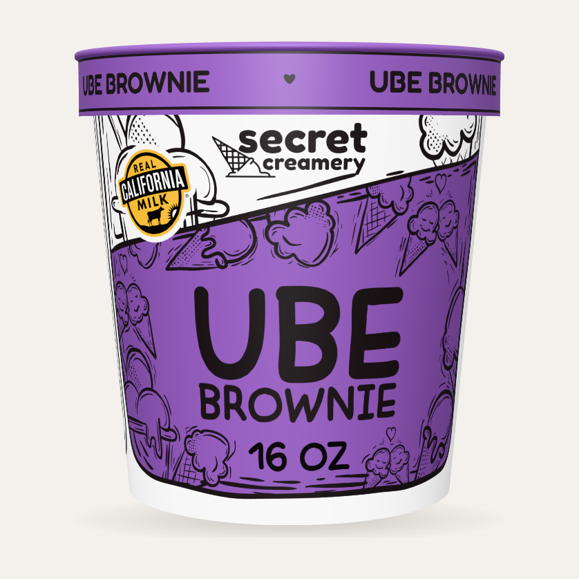 Secret Creamery Ube Brownie 16 oz pint — super premium ice cream — front