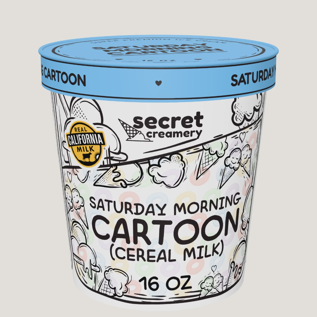 Secret Creamery Saturday Morning Cartoon pint — 360° view